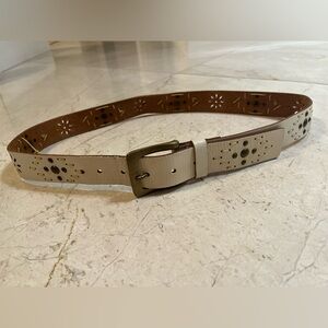 Brown and Cream Women's Leather Belt